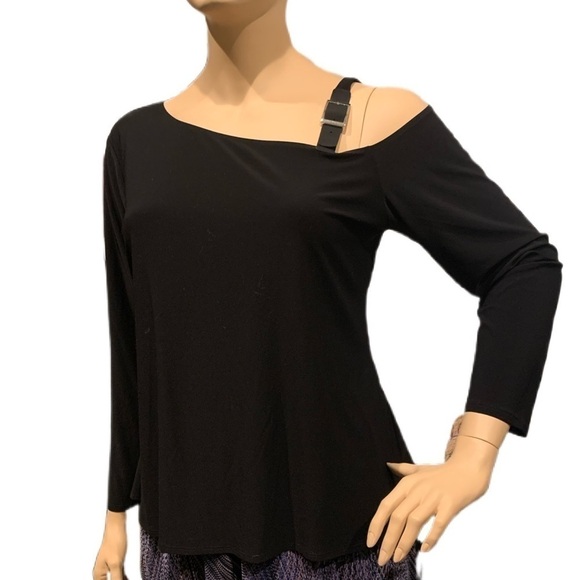 Igigi Slinky Black Top Plus 3X Single Strap Buckle Cold Shoulder Long Sleeve NWT - Picture 5 of 11